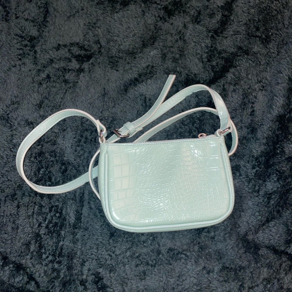Teal alligator print mini purse